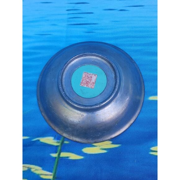 Famille Rose Verte and Bok Choy catchall Encased In Pewter Vintage 4" - Picture 3 of 3